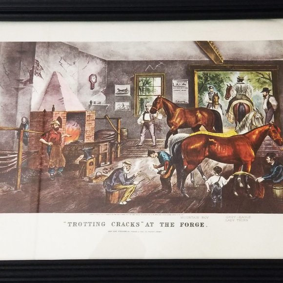 "Trotting Cracks" At The Forge, Currier & Ives Colored Lithograph - Picture 8 of 8